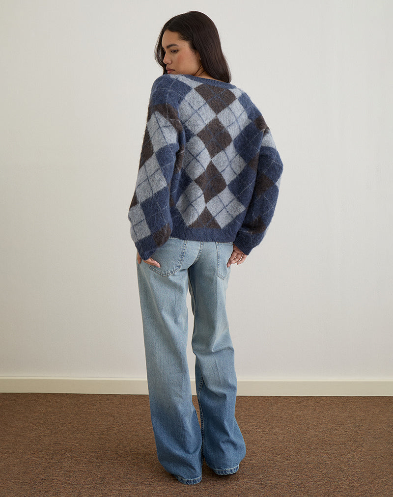 Image of Louna Jumper in Knit Argyle Check Navy