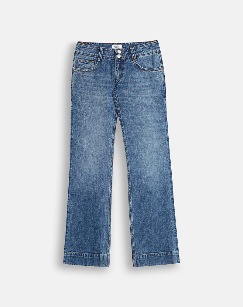Image of Low Rise Bootcut Jeans in Ocean Blue