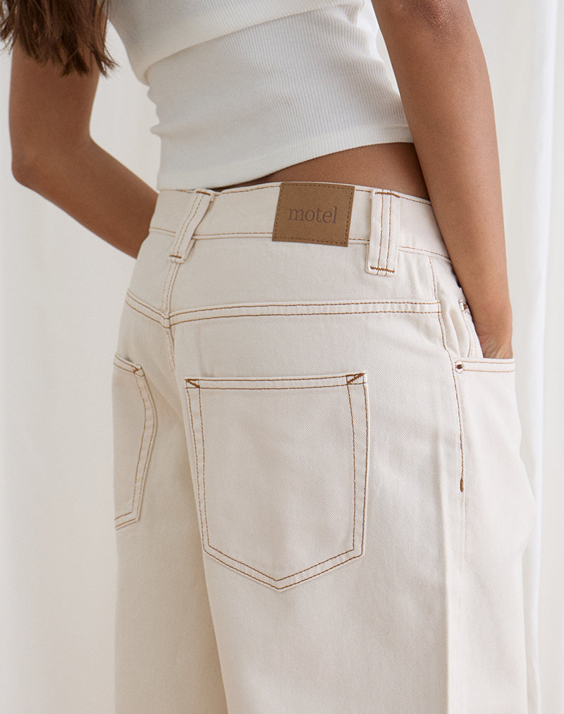 Low Rise Denim Skater Short in Off White