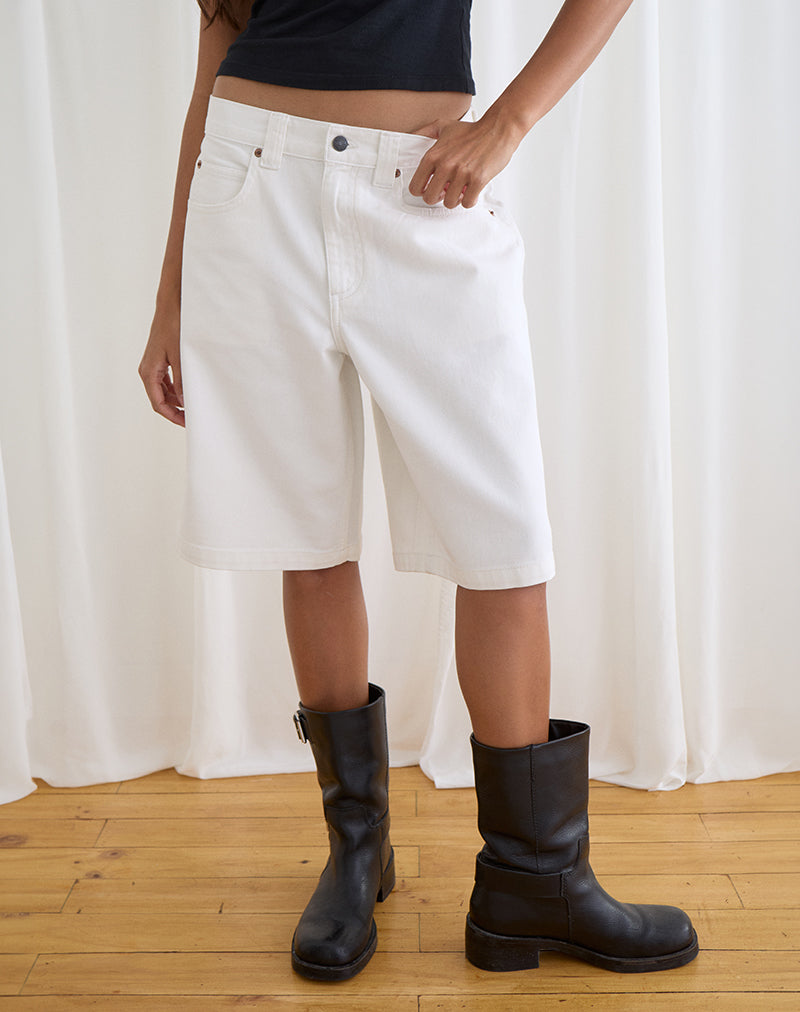 Low Rise Denim Skater Short in True White