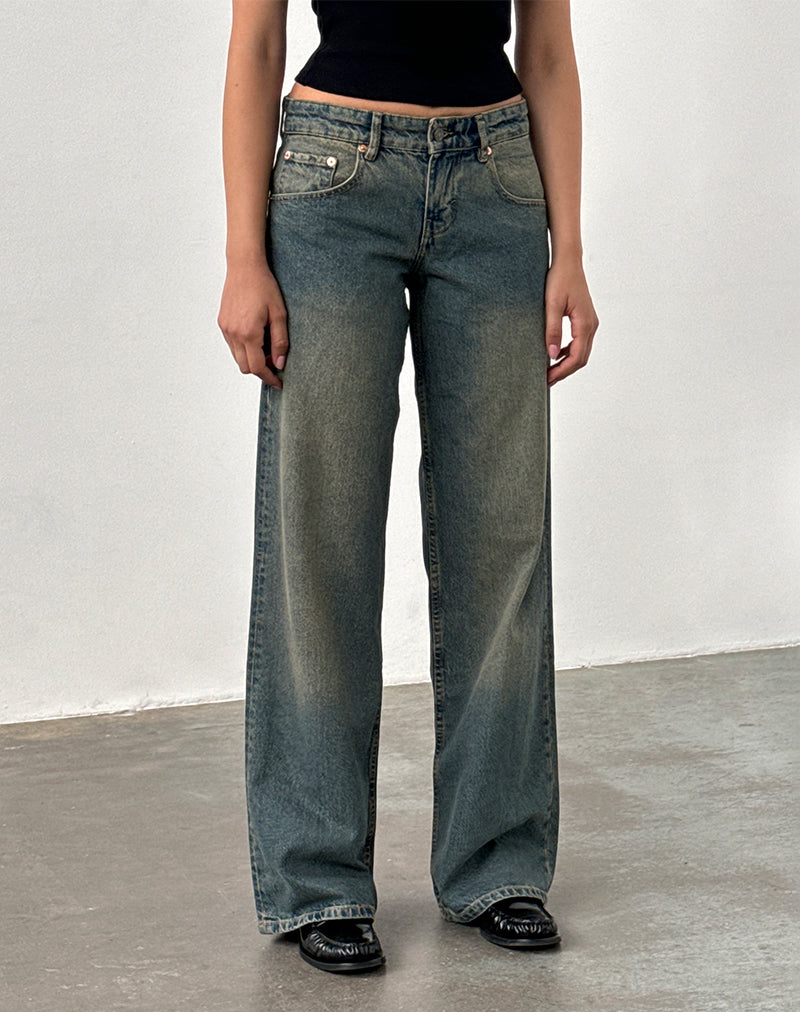 Low Rise Parallel Jeans in Brown Blue Acid