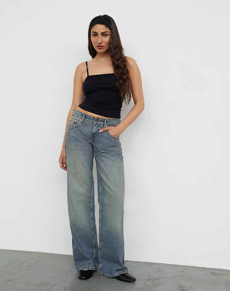 Low Rise Parallel Jeans in Extreme Blue Green