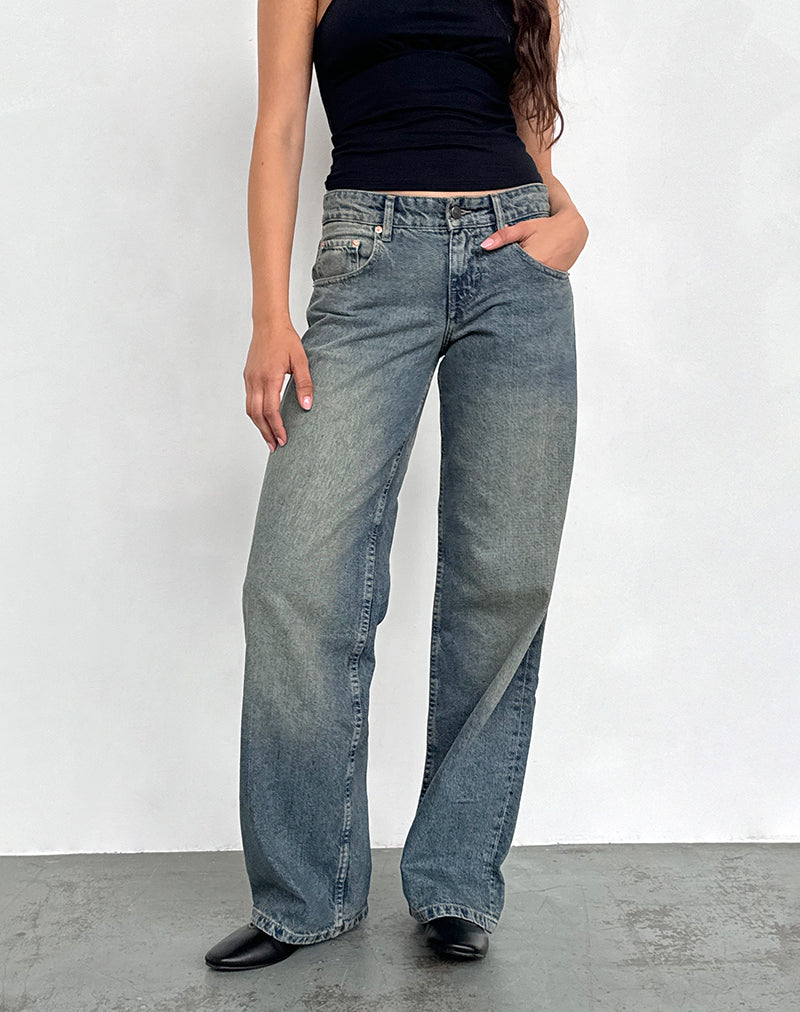 Low Rise Parallel Jeans in Extreme Blue Green
