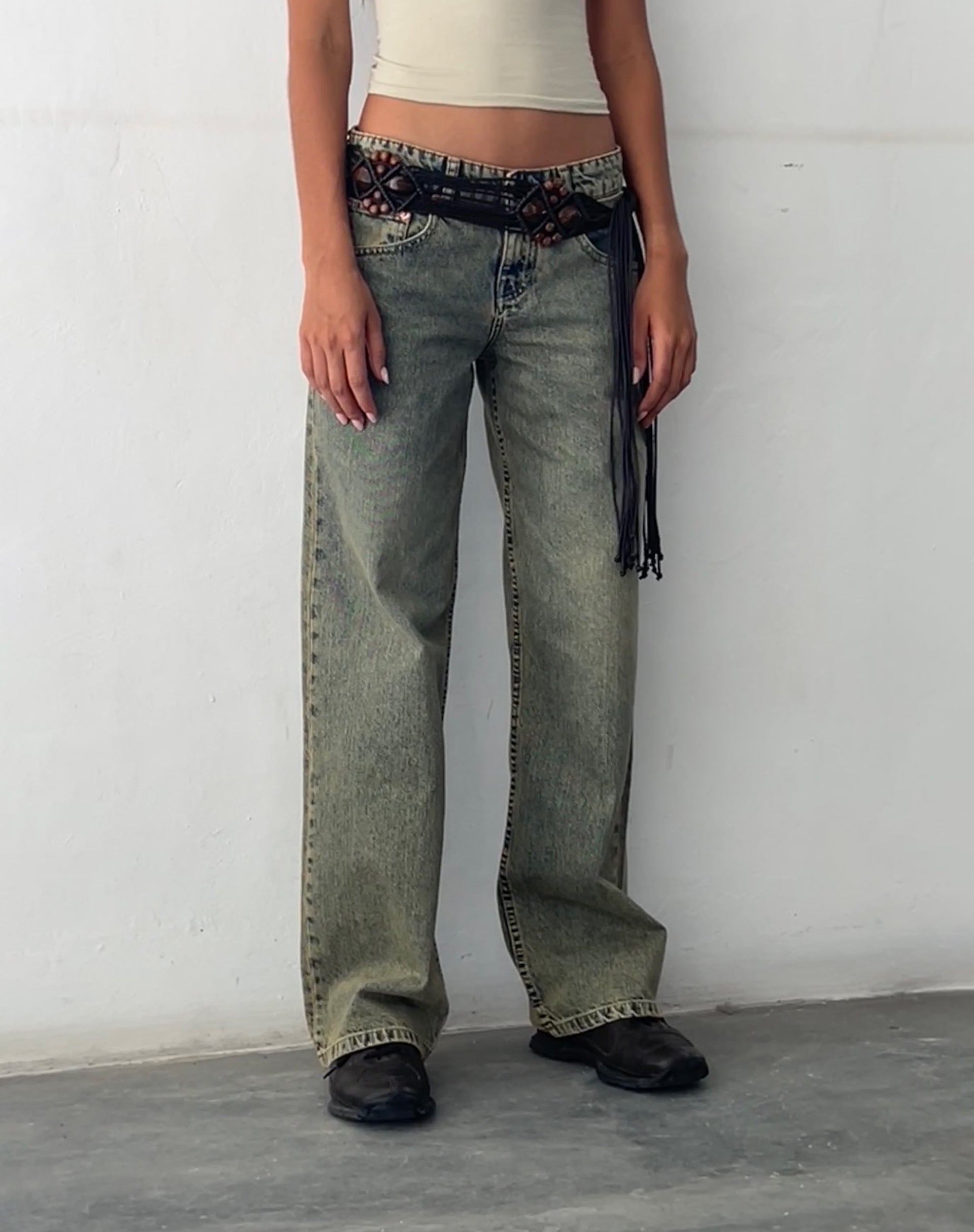 Image of Low Rise Parallel Jeans in Sandy Blue Acid
