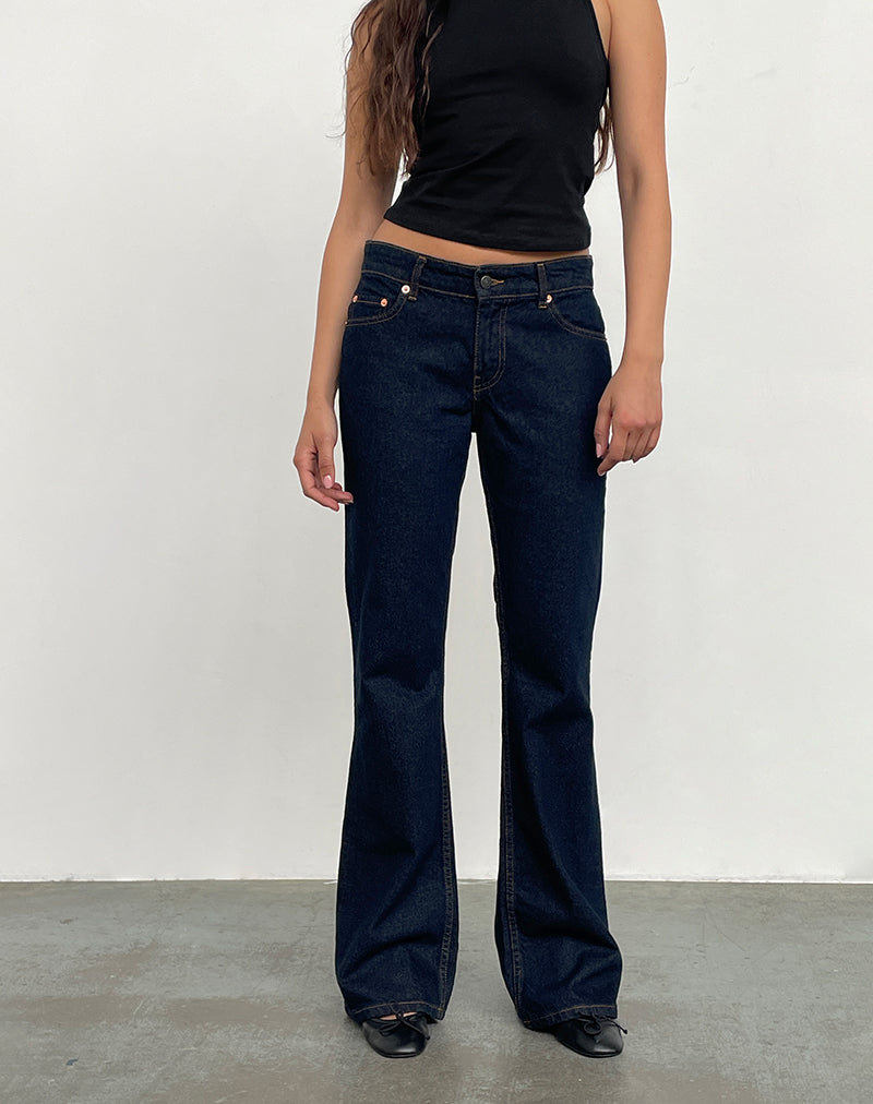 Indigo Low Rise Flare Jeans Rigid – - Main Image