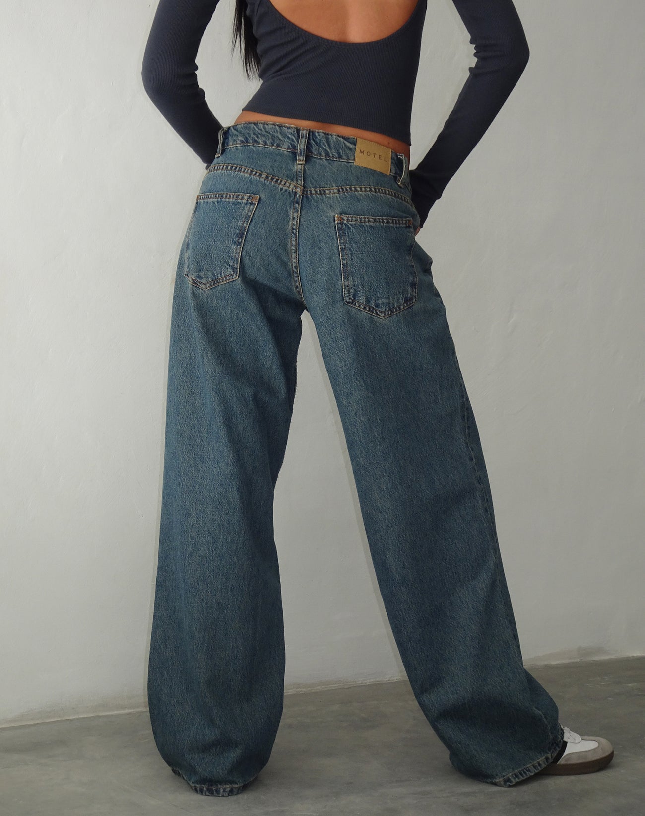 Bring The Style Low Rise Wide Leg Jeans Brown Blue Acid Wash