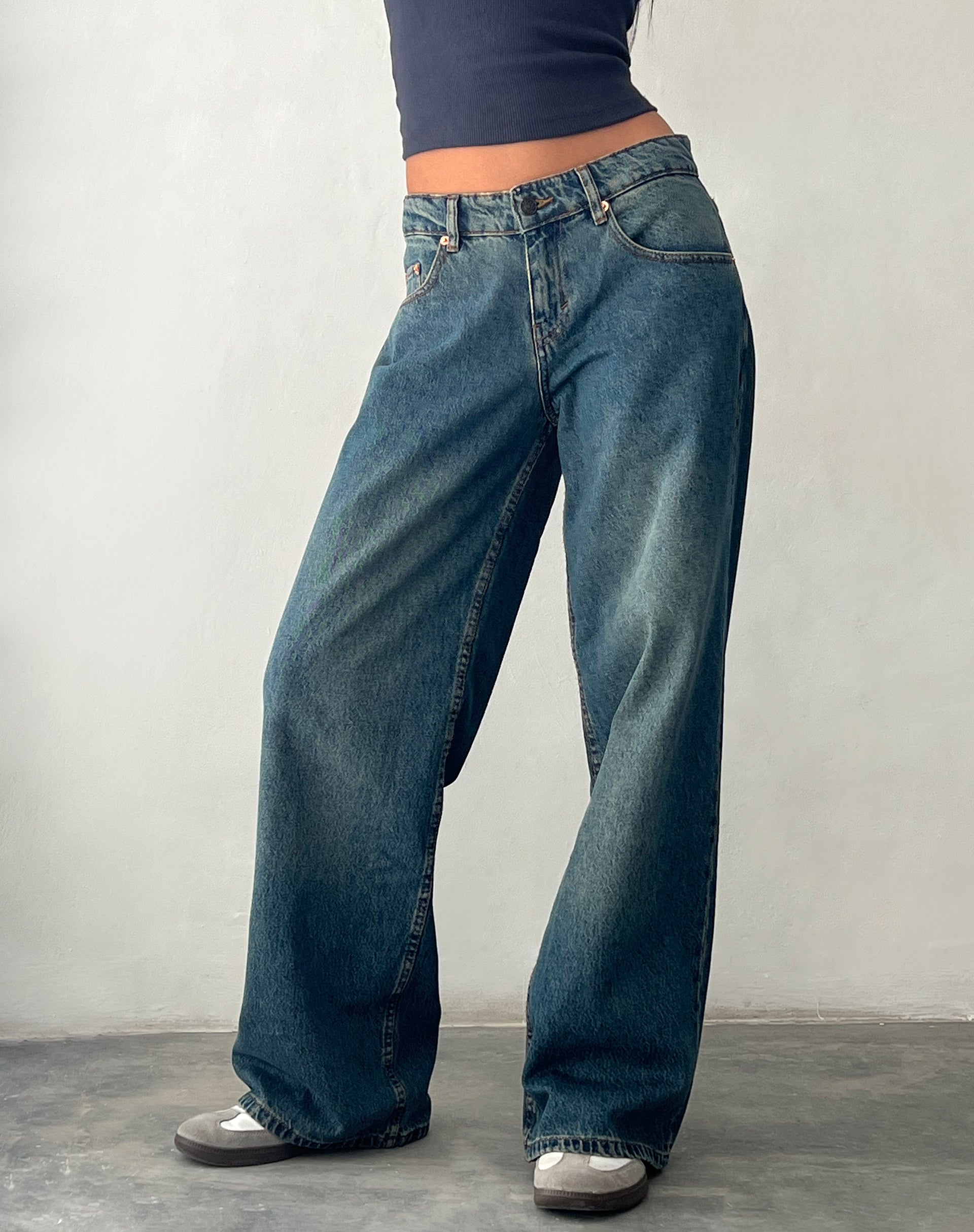 Brown Blue Acid Extra Wide Low Rise Jeans | Roomy – motelrocks.com