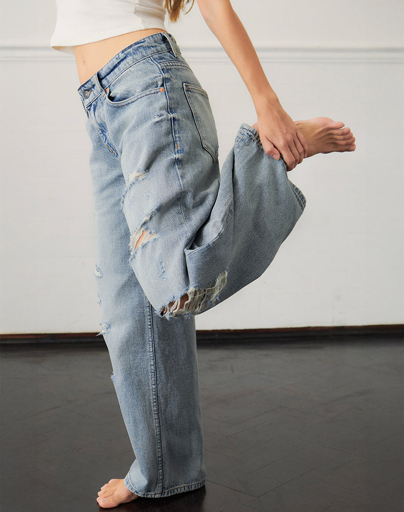 Image of Low Rise Roomy Jeans in Extreme Rip Vintage Blue