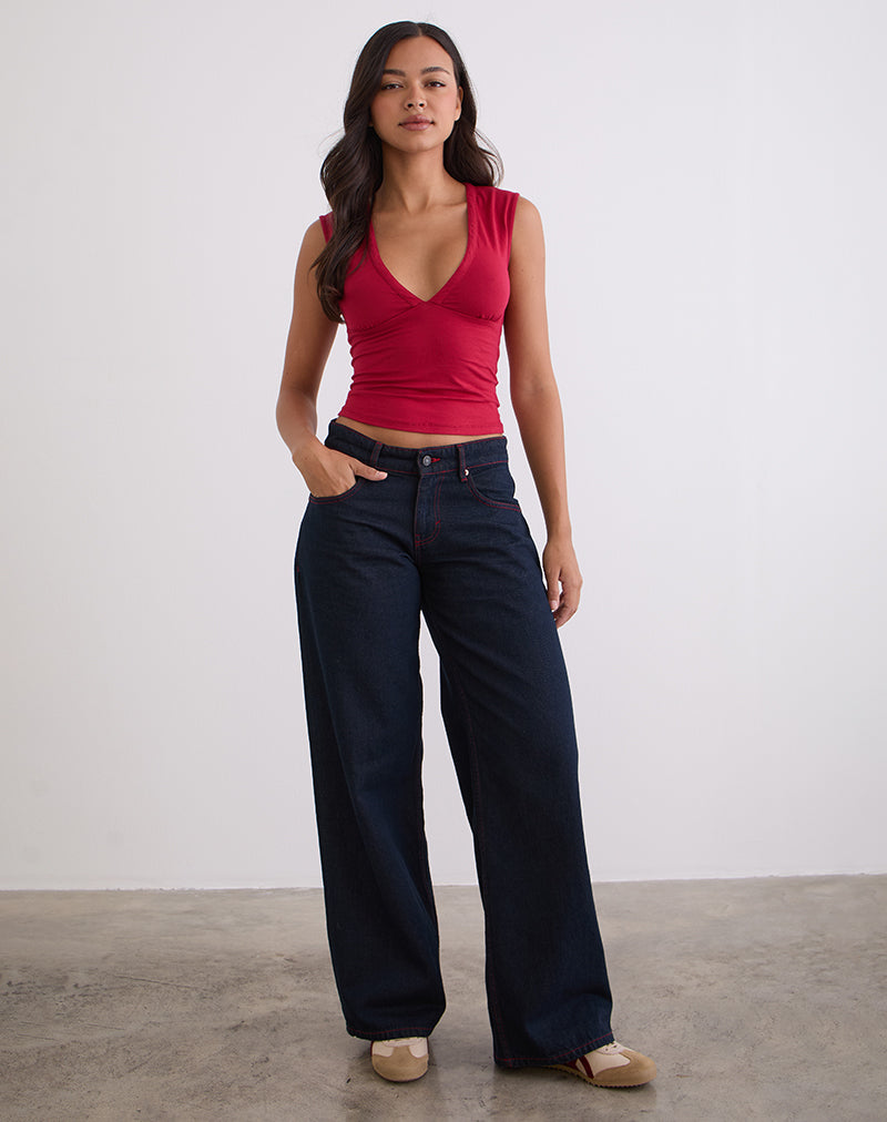 Image of Low Rise Roomy Jeans in Indigo with Red Stitch