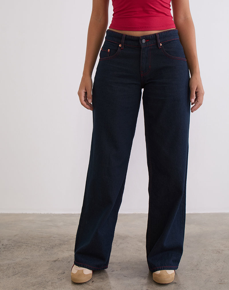 Image of Low Rise Roomy Jeans in Indigo with Red Stitch