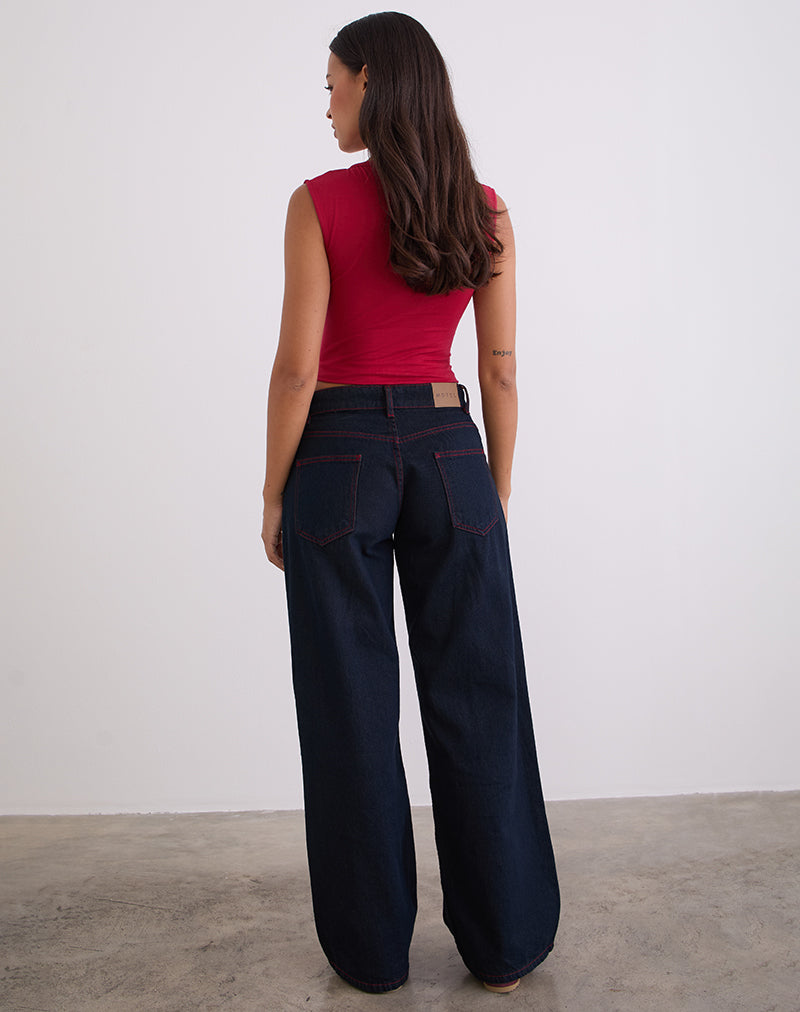 Image of Low Rise Roomy Jeans in Indigo with Red Stitch