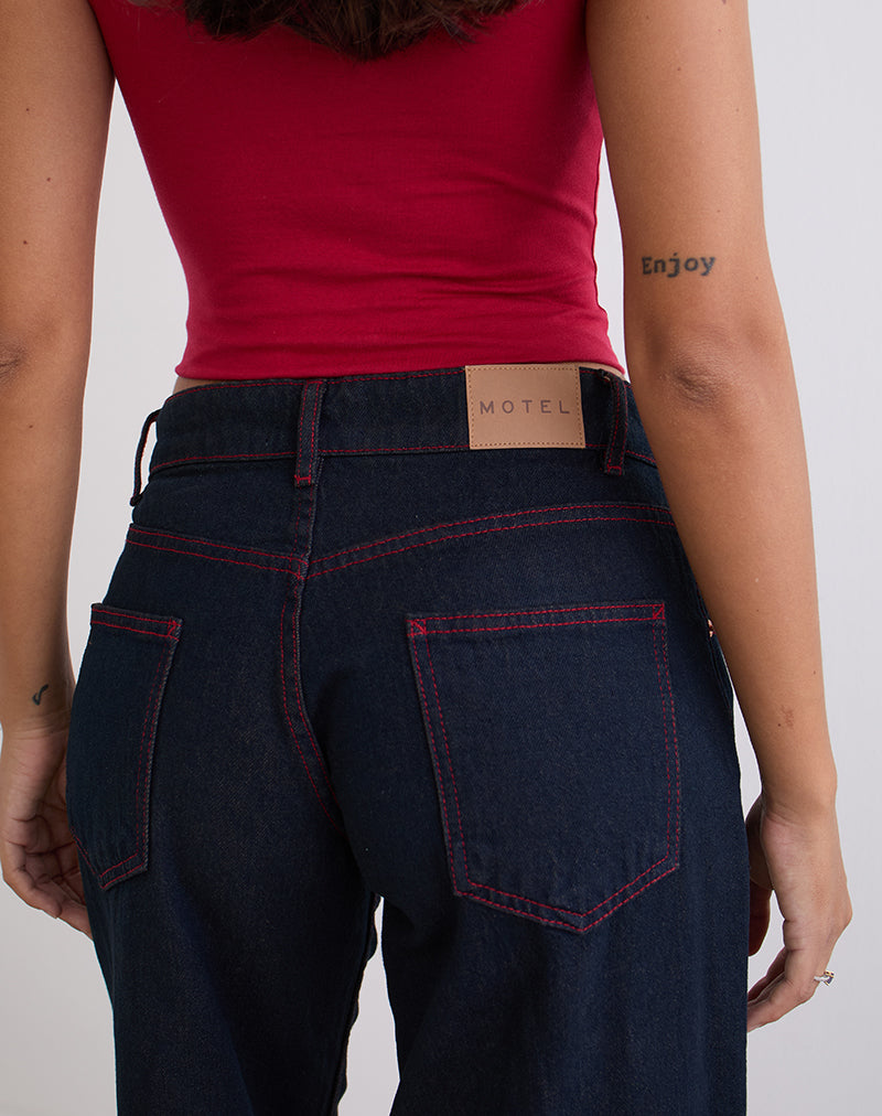 Image of Low Rise Roomy Jeans in Indigo with Red Stitch