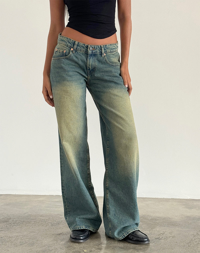 Roomy Extra Wide Low Rise Jeans in Mid Used Green