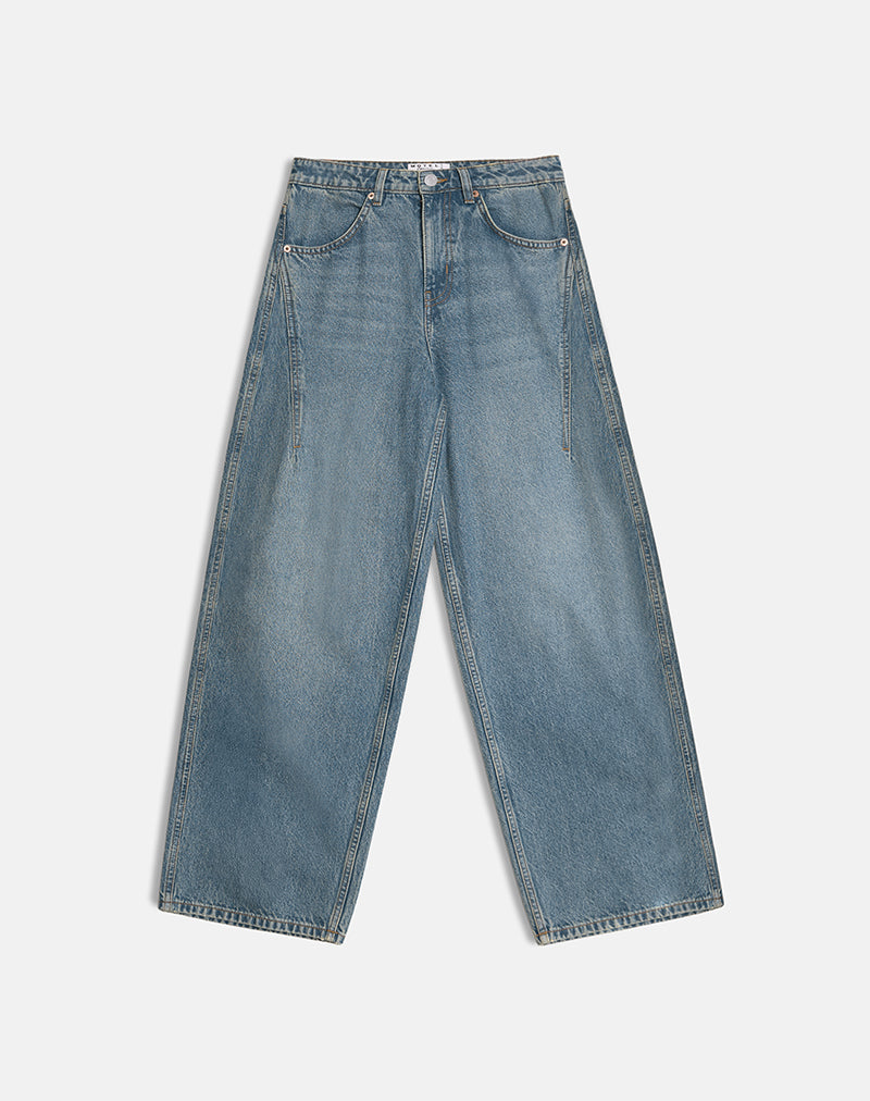 Image of Low Slung Roomy Jeans in Vintage Blue Green
