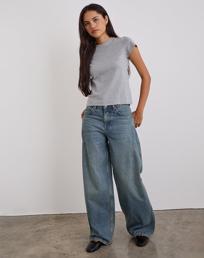 Image of Low Slung Roomy Jeans in Vintage Blue Green
