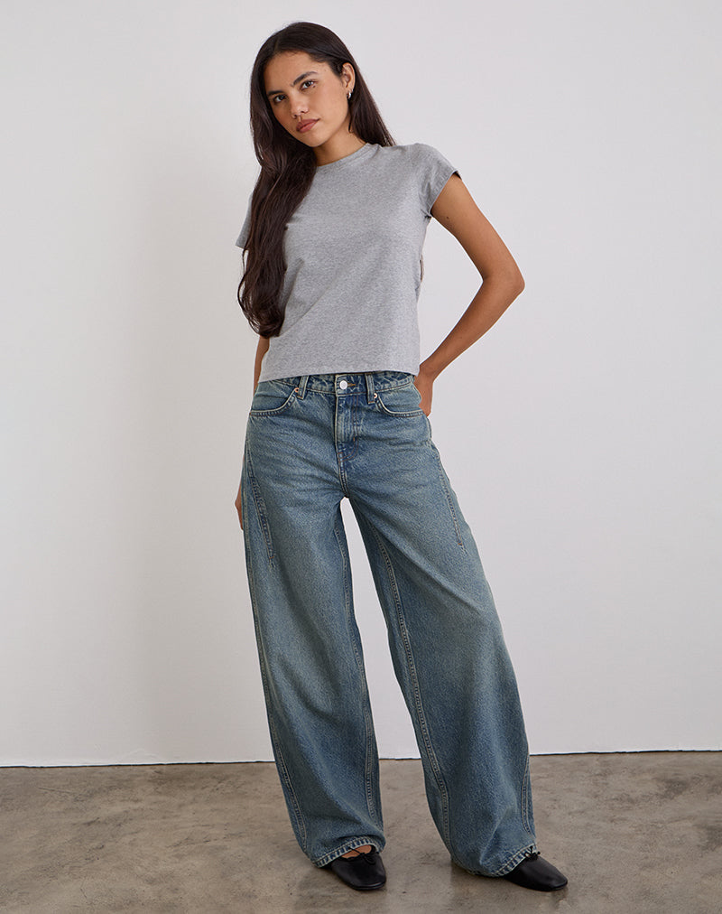 Image of Low Slung Roomy Jeans in Vintage Blue Green