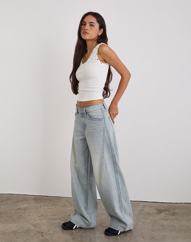 Image of Low Slung Roomy Jeans in Breeze Blue Wash