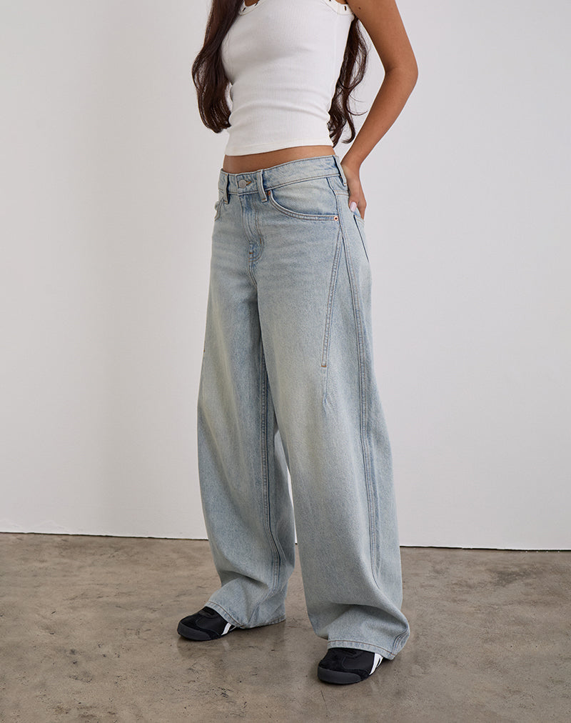 Image of Low Slung Roomy Jeans in Breeze Blue Wash