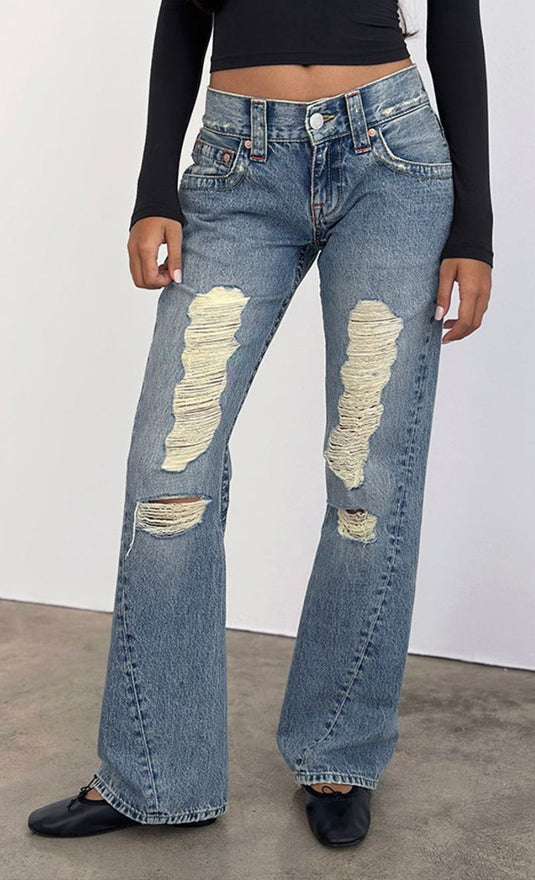 Ripped Low Rise Twisted Seam