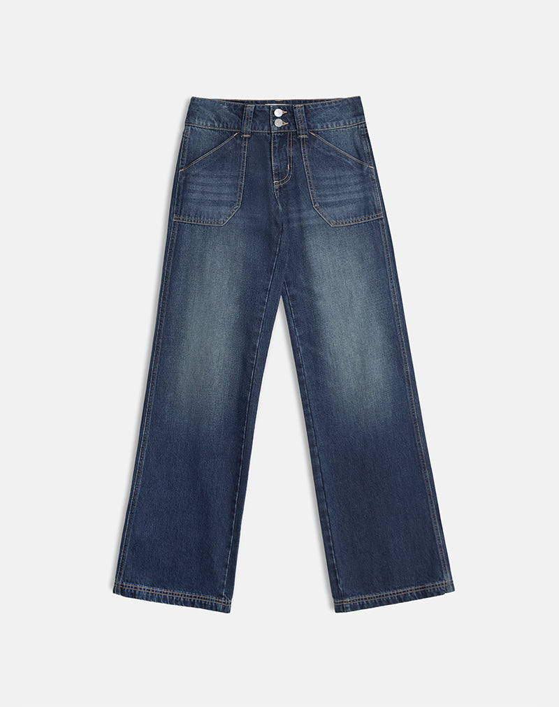 Image of Low Rise Relaxed Cargo Jeans in Mid Blue Tint