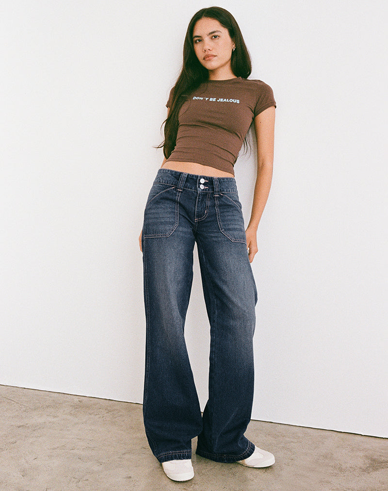 Image of Low Rise Relaxed Cargo Jeans in Mid Blue Tint