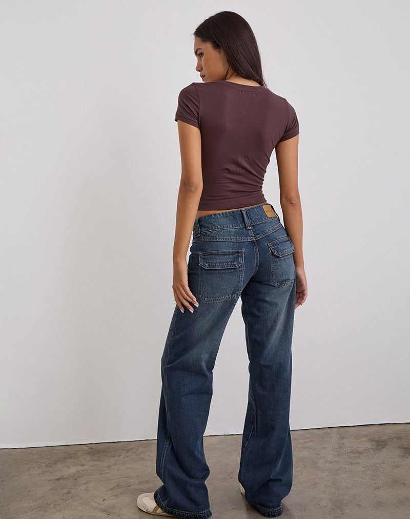 Image of Low Rise Relaxed Cargo Jeans in Mid Blue Tint