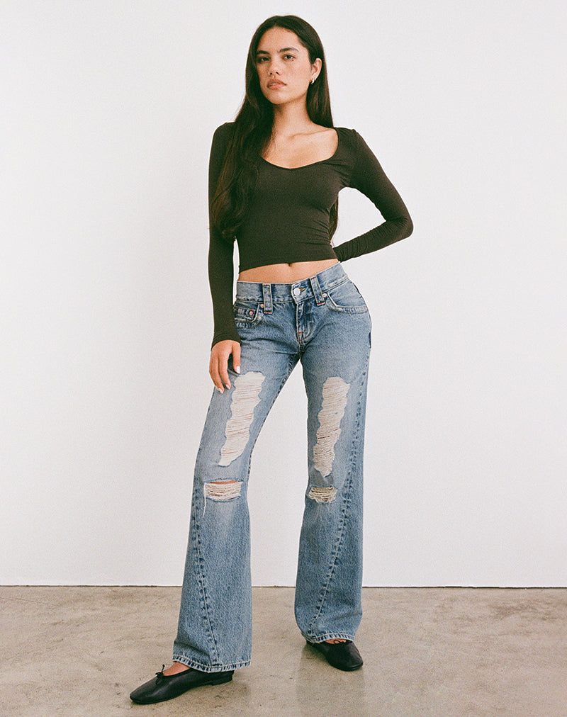 Image of Low Rise Twisted Seam Ripped Jean in True Blue