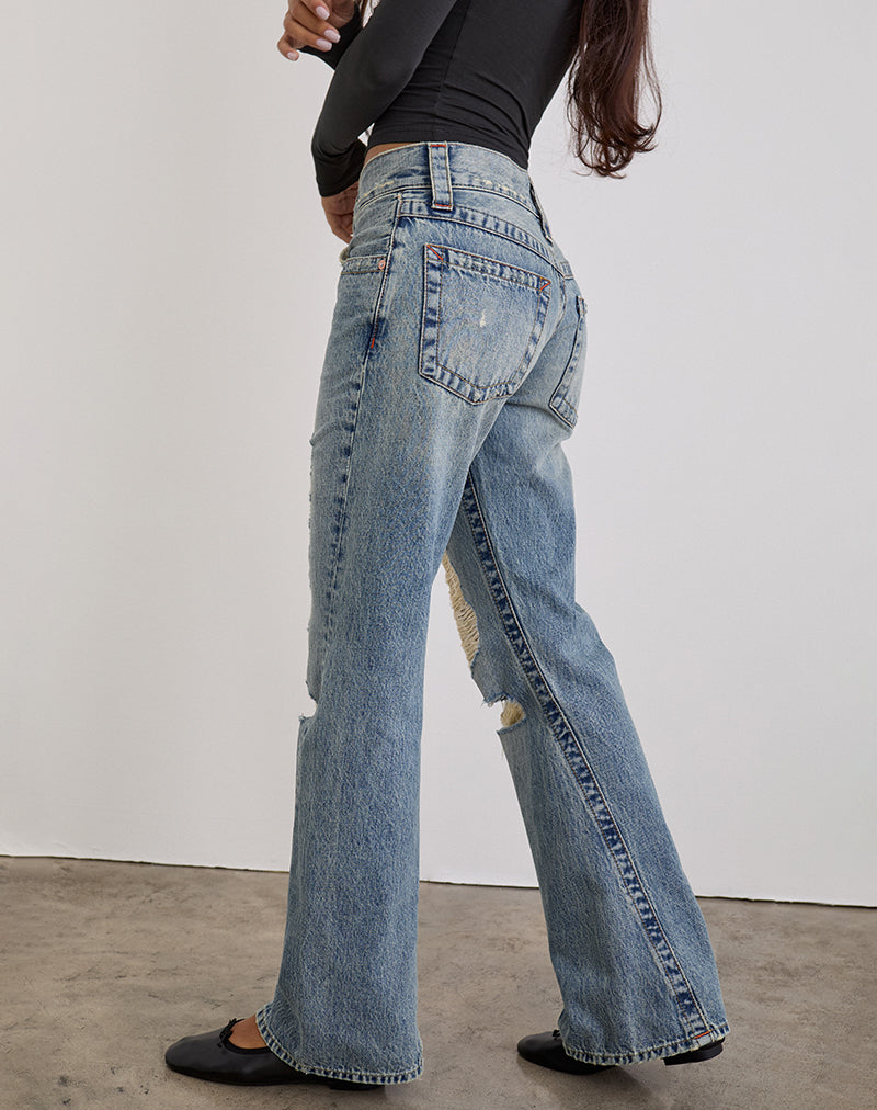 Image of Low Rise Twisted Seam Ripped Jean in True Blue