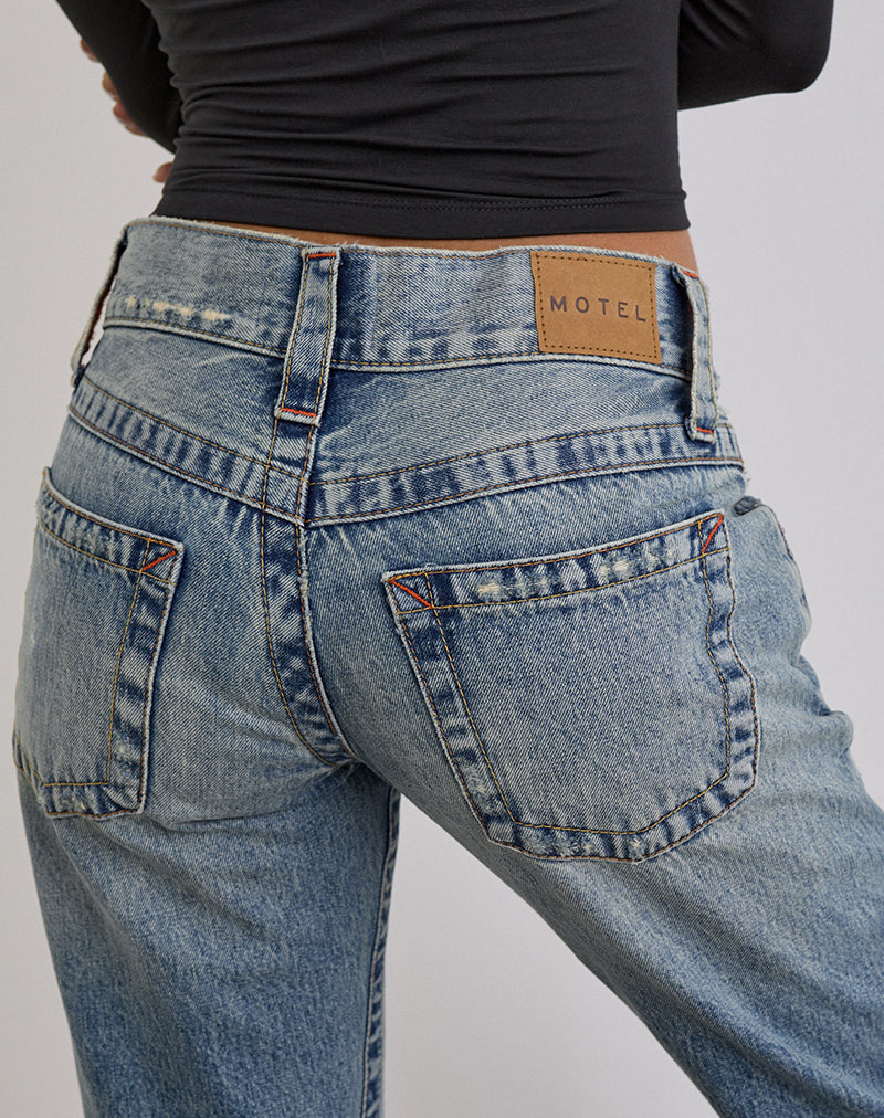 Image of Low Rise Twisted Seam Ripped Jean in True Blue