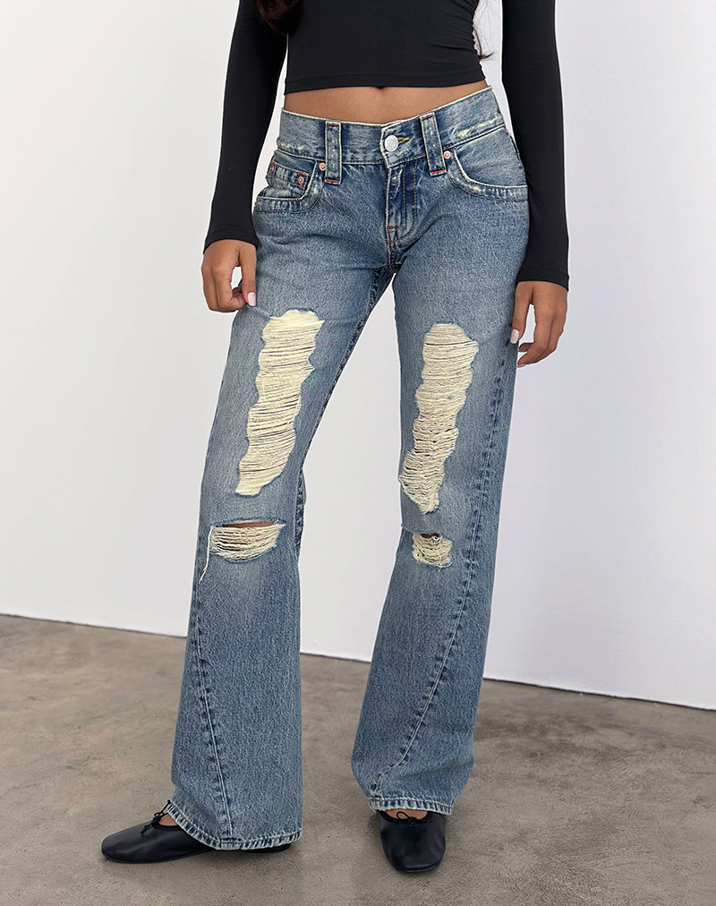 Image of Low Rise Twisted Seam Ripped Jean in True Blue
