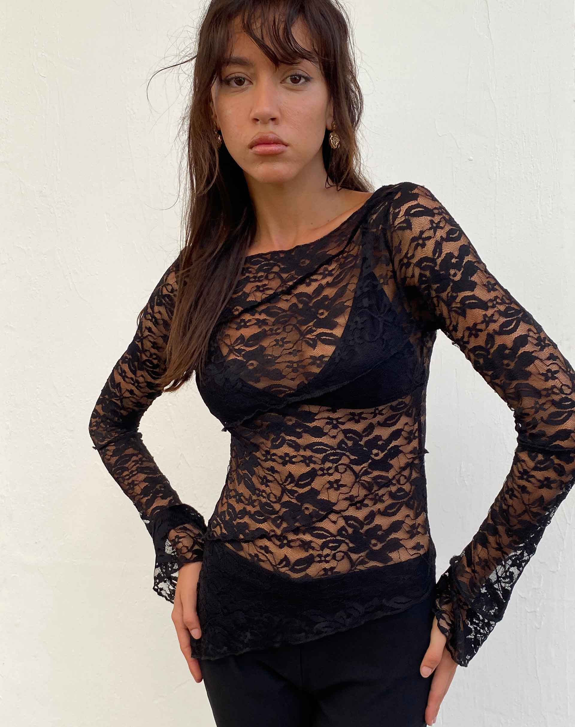 Image of Lubica Long Sleeve Top in Lace Black