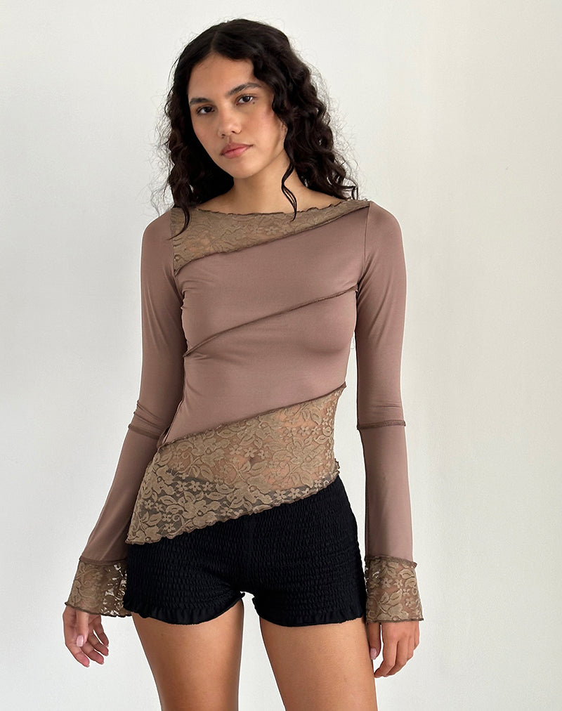 Image of Lucca Long Sleeve Top in Slinky Lace Mocha