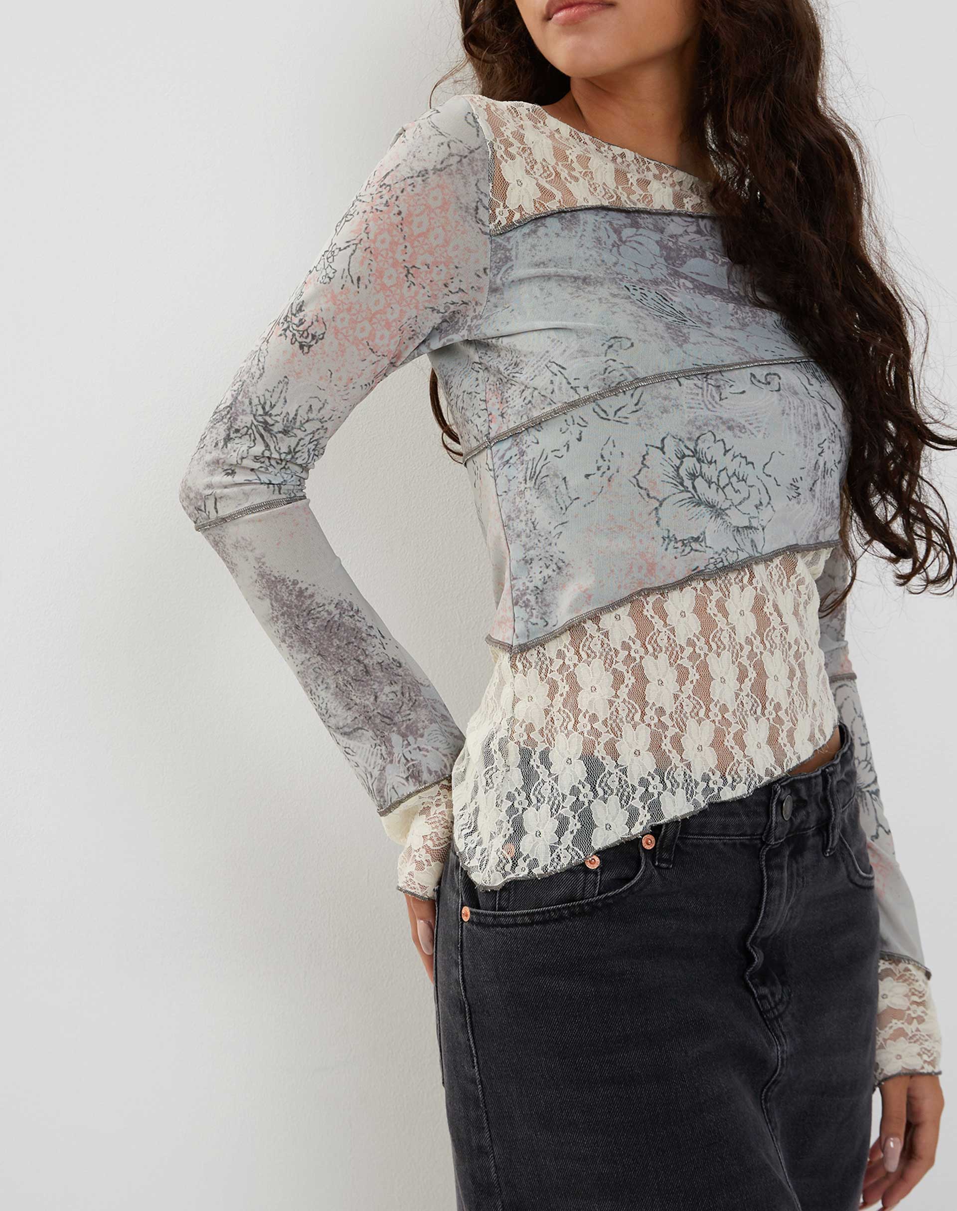 Image of Lucca Long Sleeve Top in Lace Pastel Floral