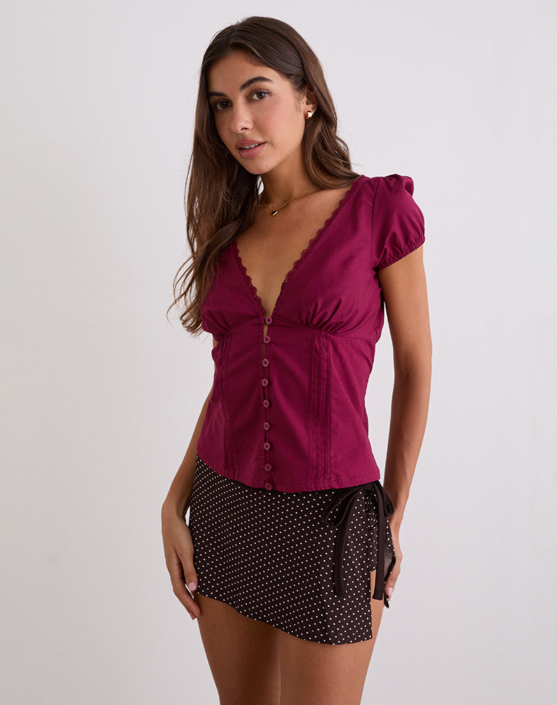 Image of Luel Wrap Skort in Micro Polka Brown