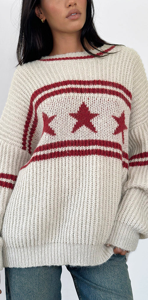 Image of Lulees Oversized Jumper in Oat with Star Stripe