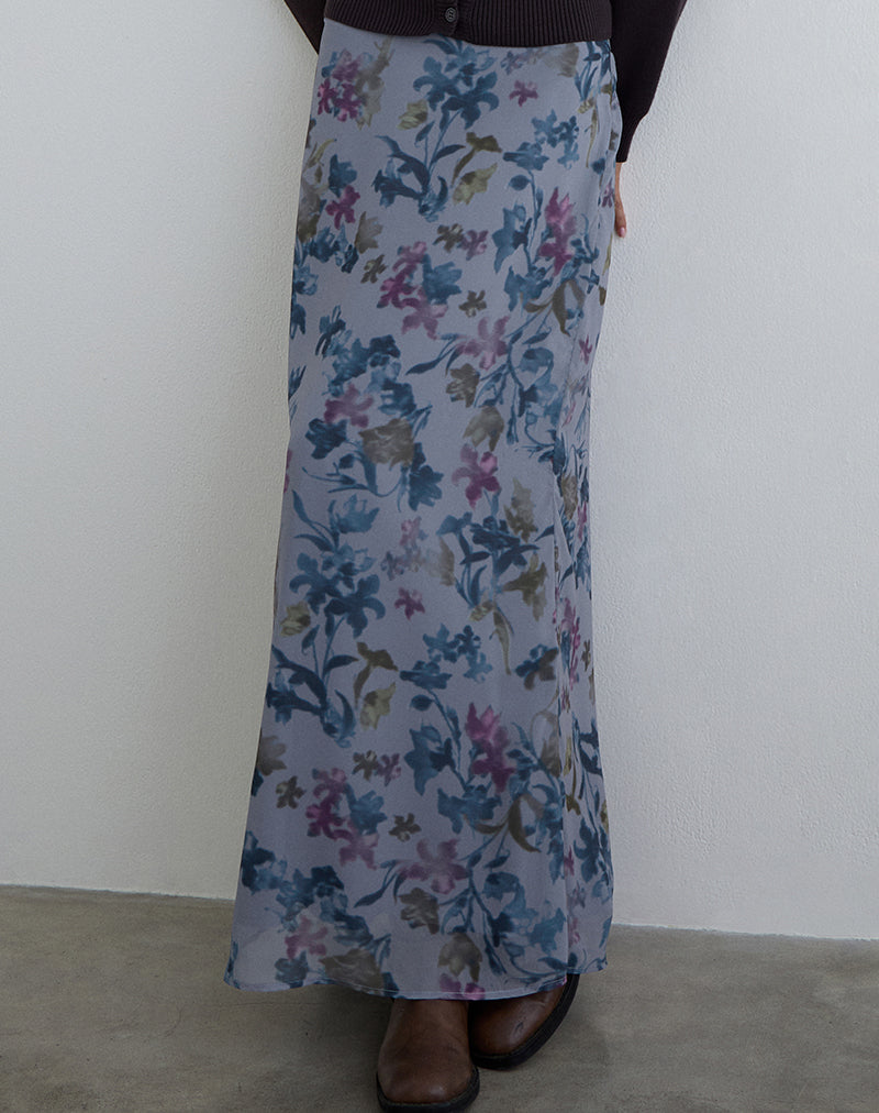 Lurina Maxi Skirt in Chiffon Shadow Lily Blue