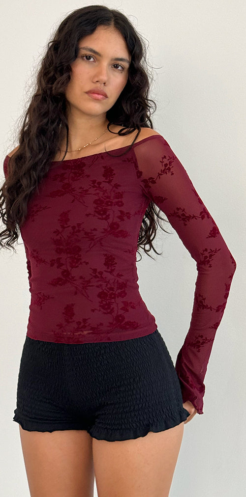 Image of Lutana Top in Botanical Flower Maroon