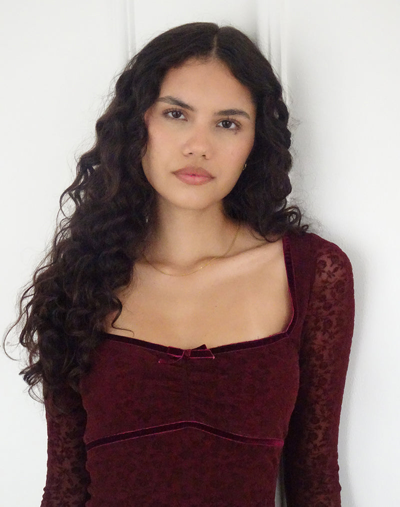 Ditsy Flocked Maroon Red Long Sleeve Mini Dress | Luth motelrocks.com Ditsy Flocked Maroon Red Long Sleeve Mini Dress | Luth motelrocks.com