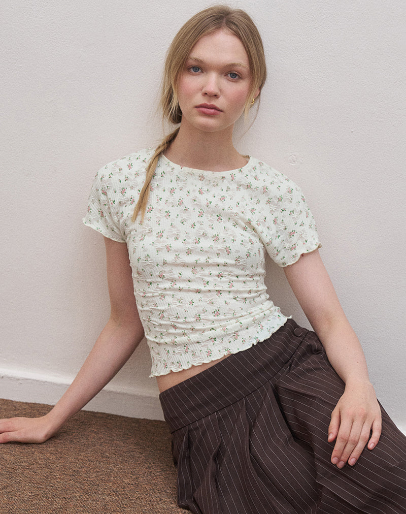 Image of Luyu Short Sleeve Top in Floral Lace Ivory