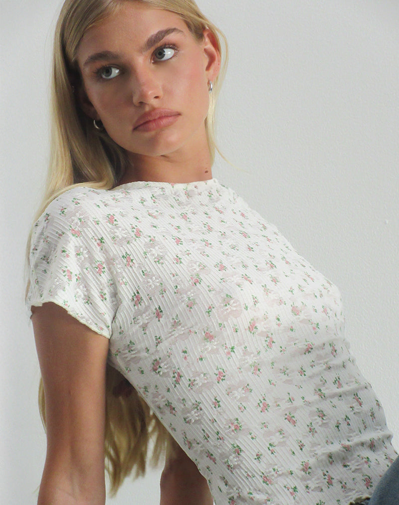 Image of Luyu Short Sleeve Top in Floral Lace Ivory