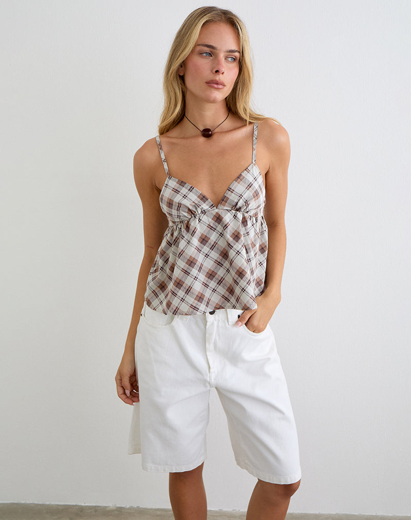 Image of Luz Babydoll Top in Angled Check Brown