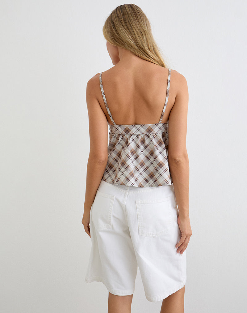 Image of Luz Babydoll Top in Angled Check Brown