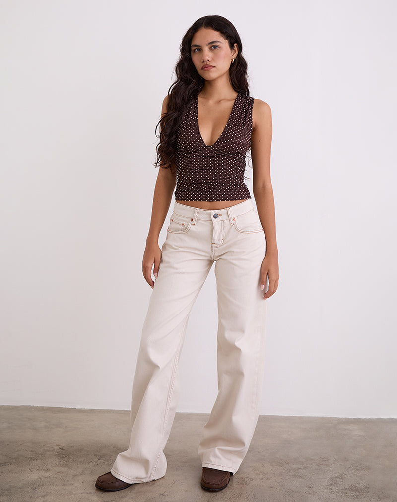 Image of Lycia Plunge Top in Micro Polka Brown