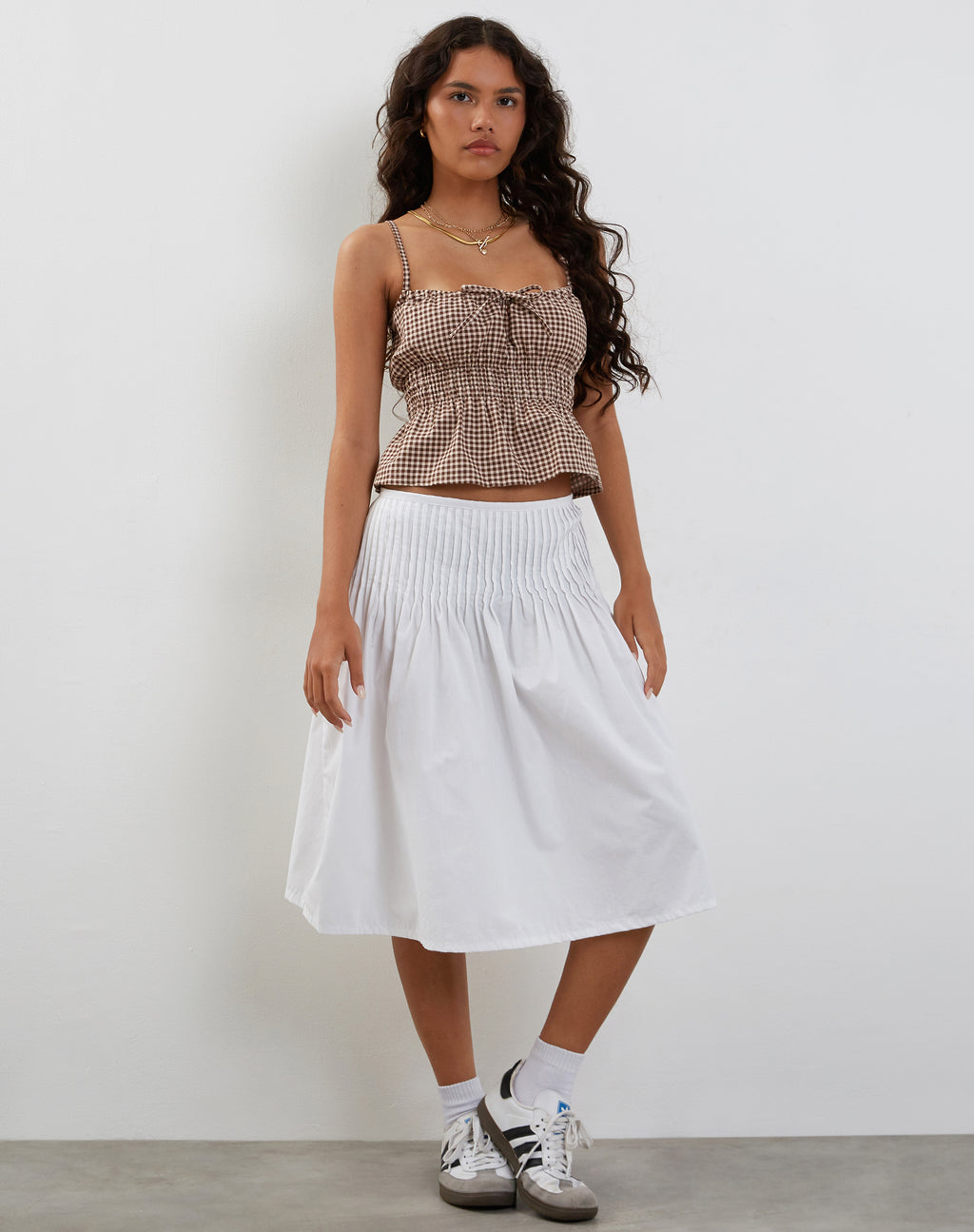 Lyncia Tie Front Cami Top in Mini Gingham