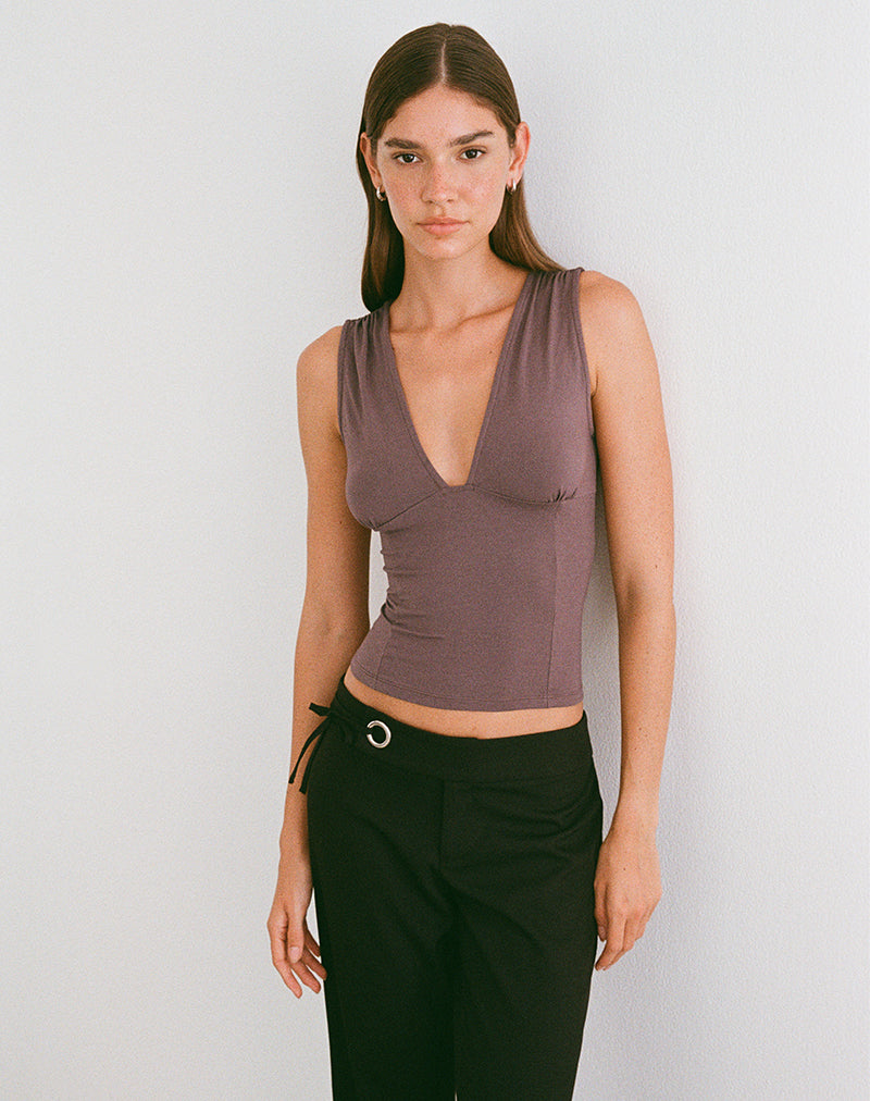 Lynod Plunge Top in Deep Taupe