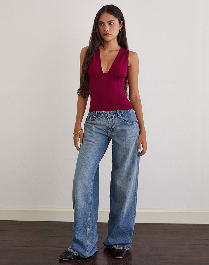Burgundy Red Sleeveless Plunge Top | Lynod – motelrocks.com