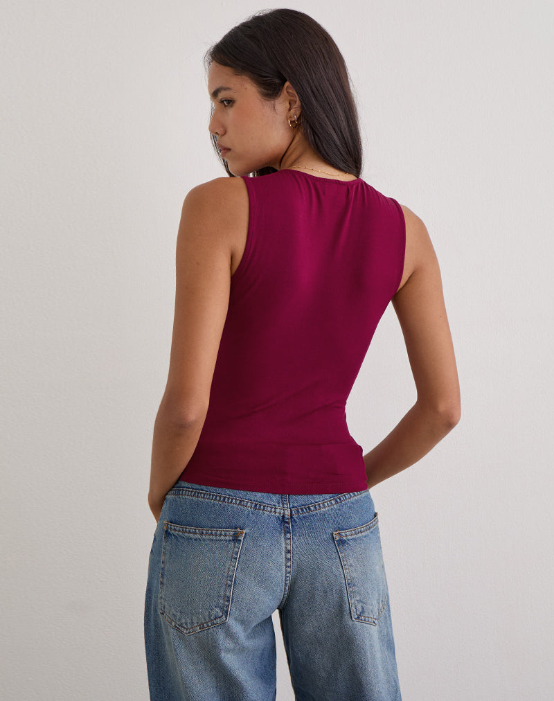 Image of Lynod Plunge Top in Rayon Burgundy