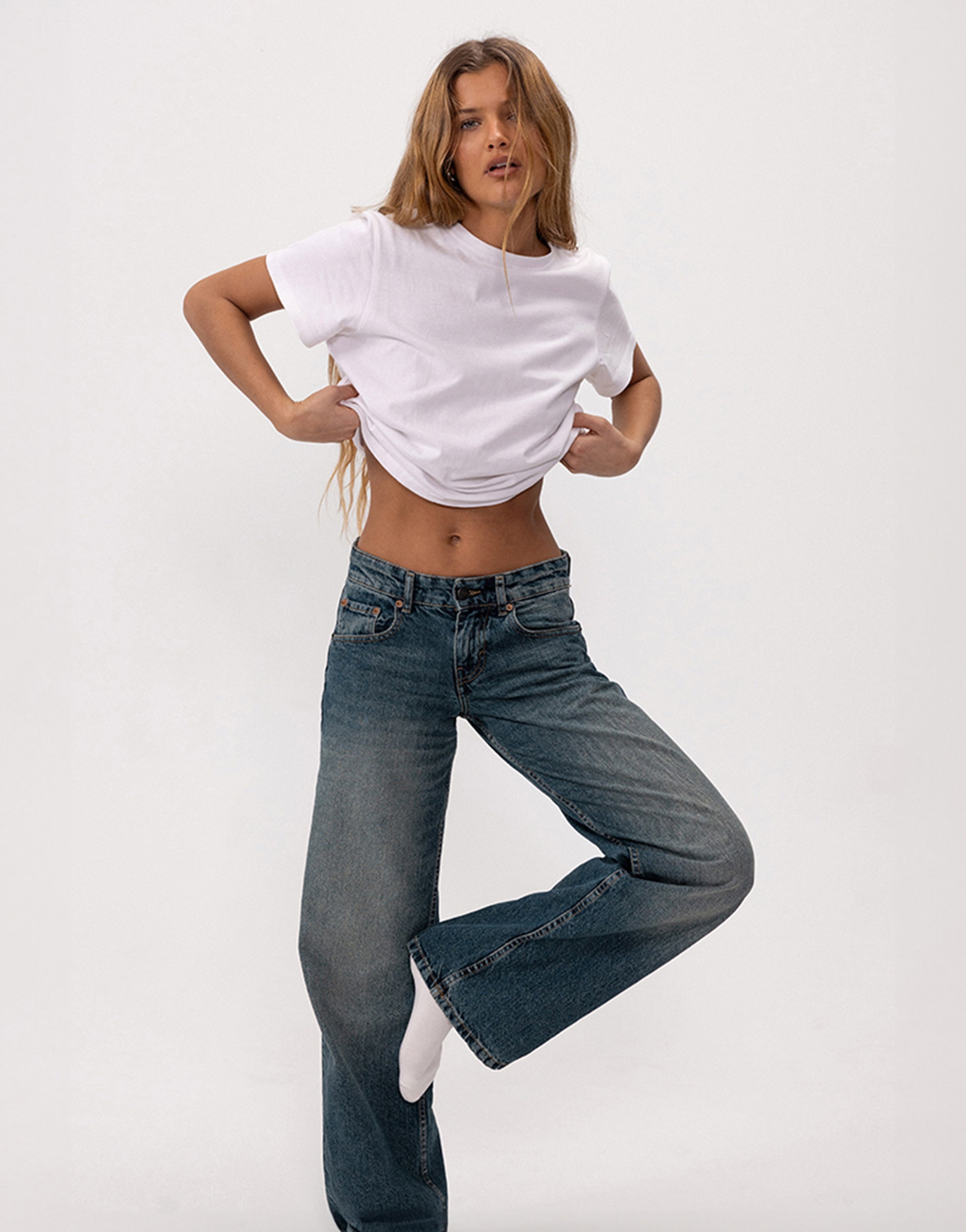 Steel Blue Low Rise Straight Leg Jeans | Parallel – motelrocks.com