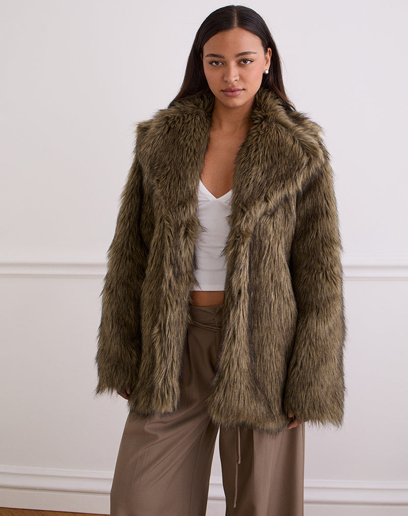 Image of Lupita Jacket in Faux Long Fur Brown