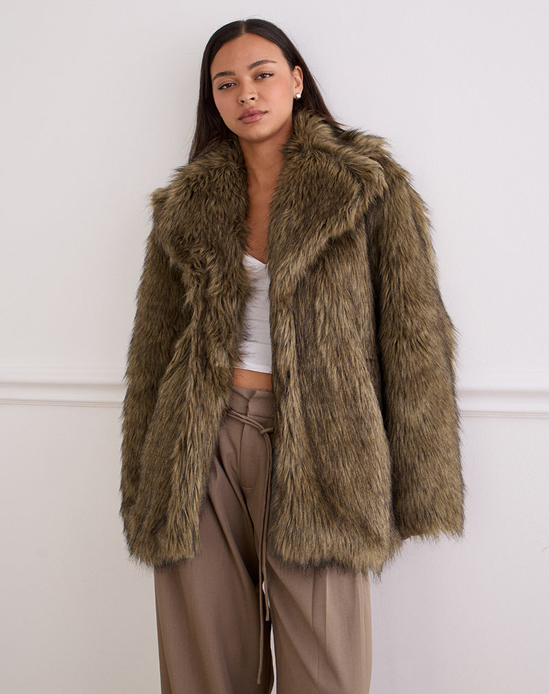 Lupita Jacket in Faux Long Fur Brown